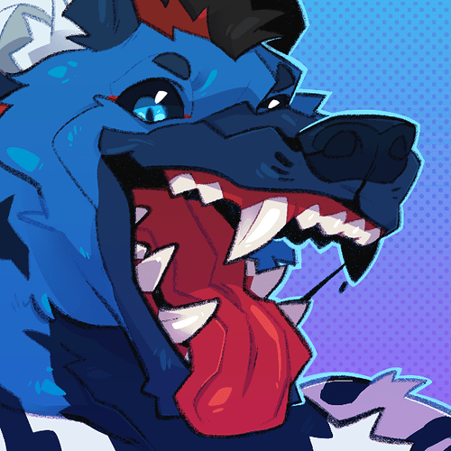 Art by azzle: Profile pic of Weregar, the were-hyena form, with mouth open.