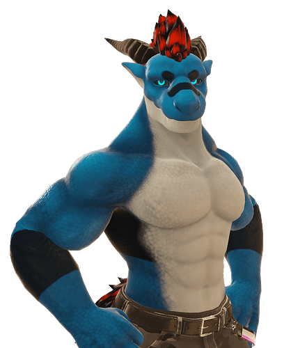 VRChat half-body photo of an azure dragon anthro. (The Draconian avatar.)